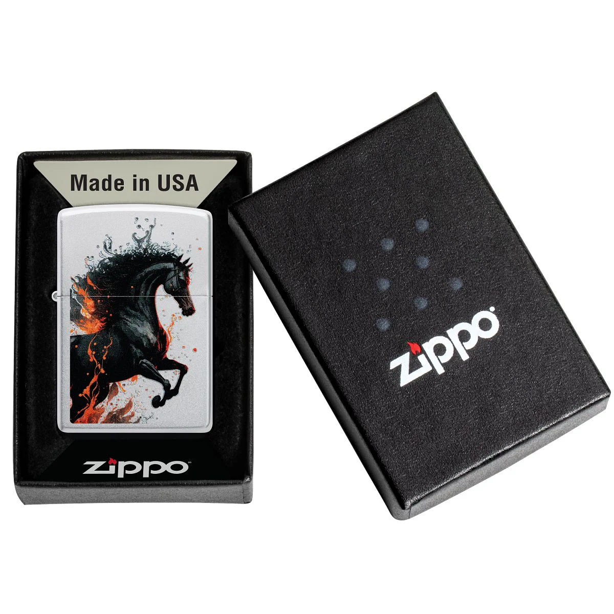 Zippo Lighter: Horse with Fire - Satin Chrome 46617 - Image 6