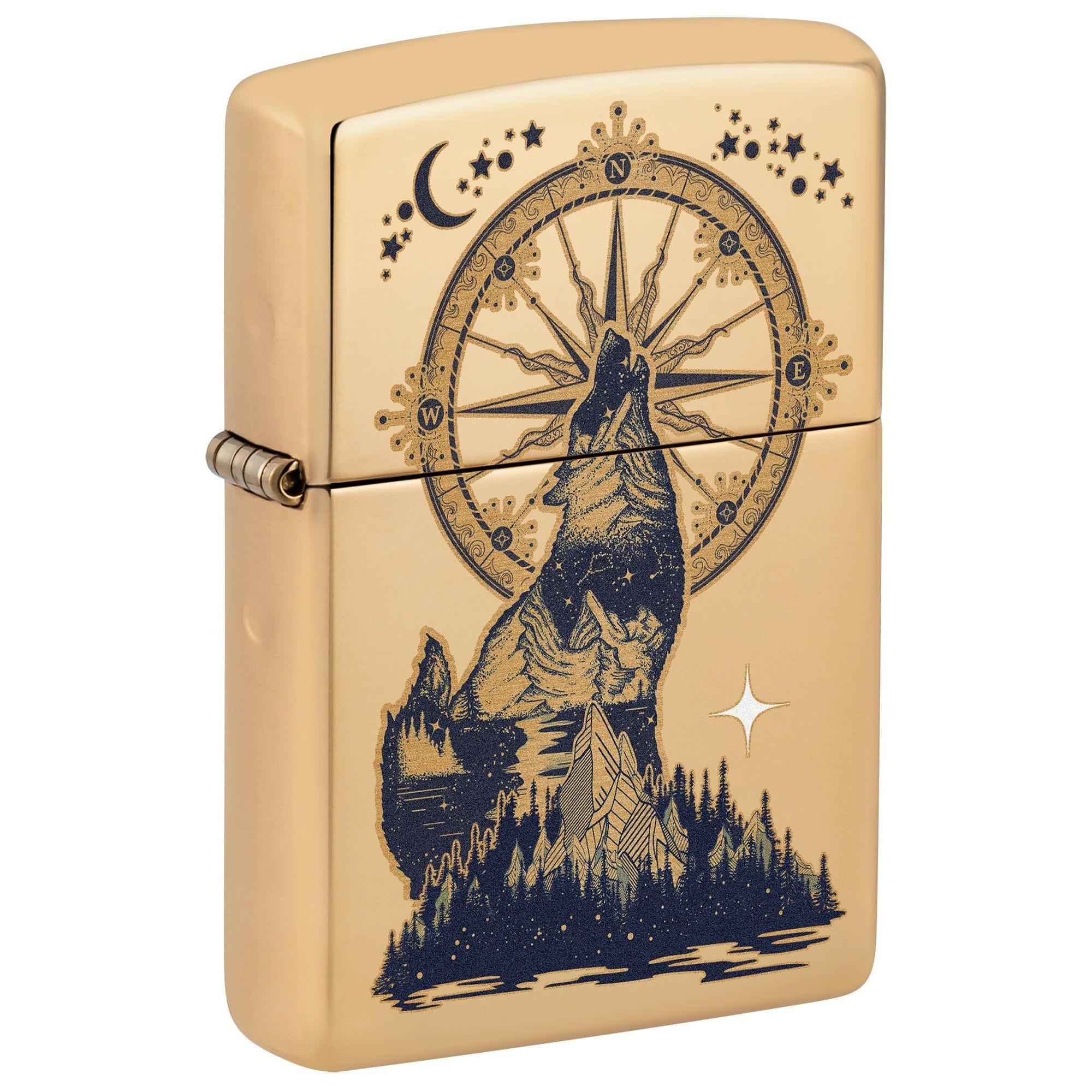 Zippo Lighter: Howling Wolf - High Polish Brass 81640