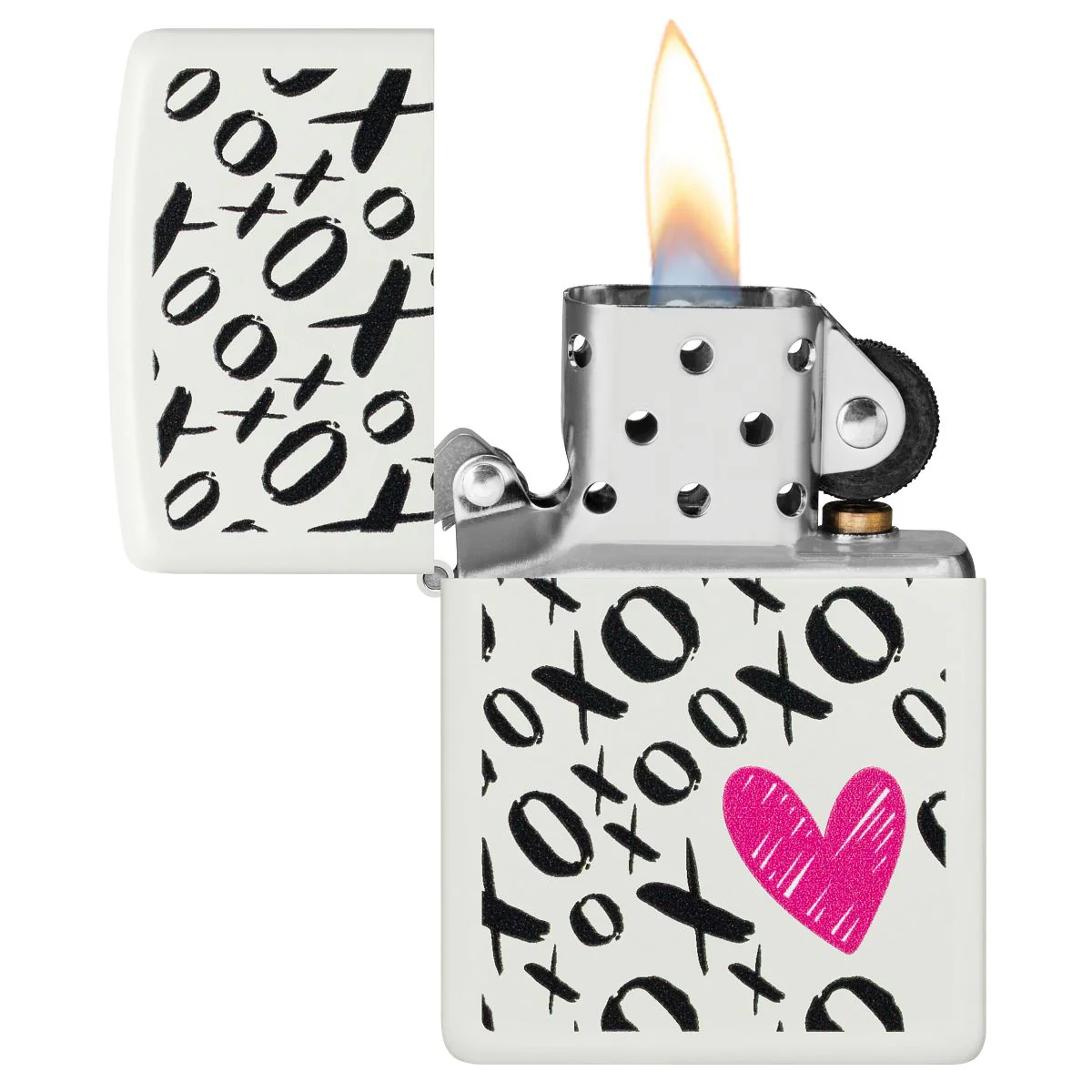 Zippo Lighter: Hugs and Kisses Design - White Matte 46471 - Image 3