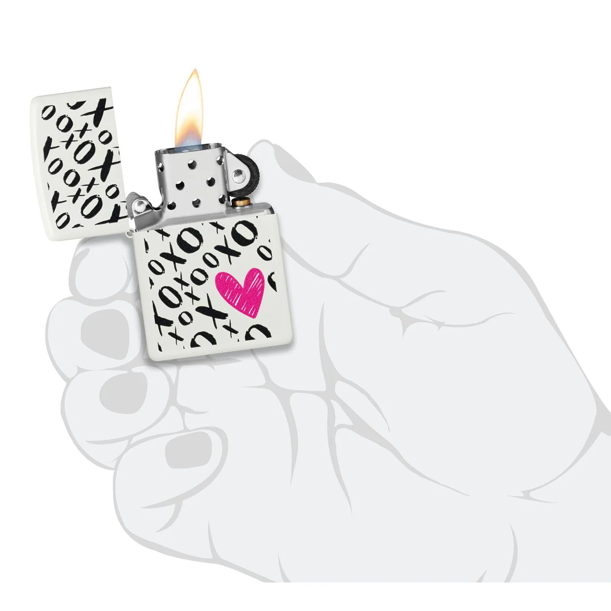 Zippo Lighter: Hugs and Kisses Design - White Matte 46471 - Image 5
