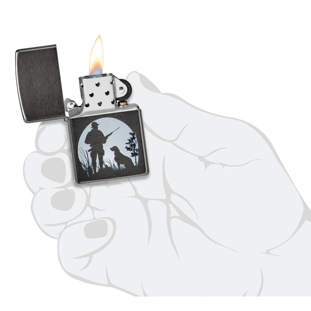 Zippo Lighter: Hunter with Dog - Grey 46321 - Image 5