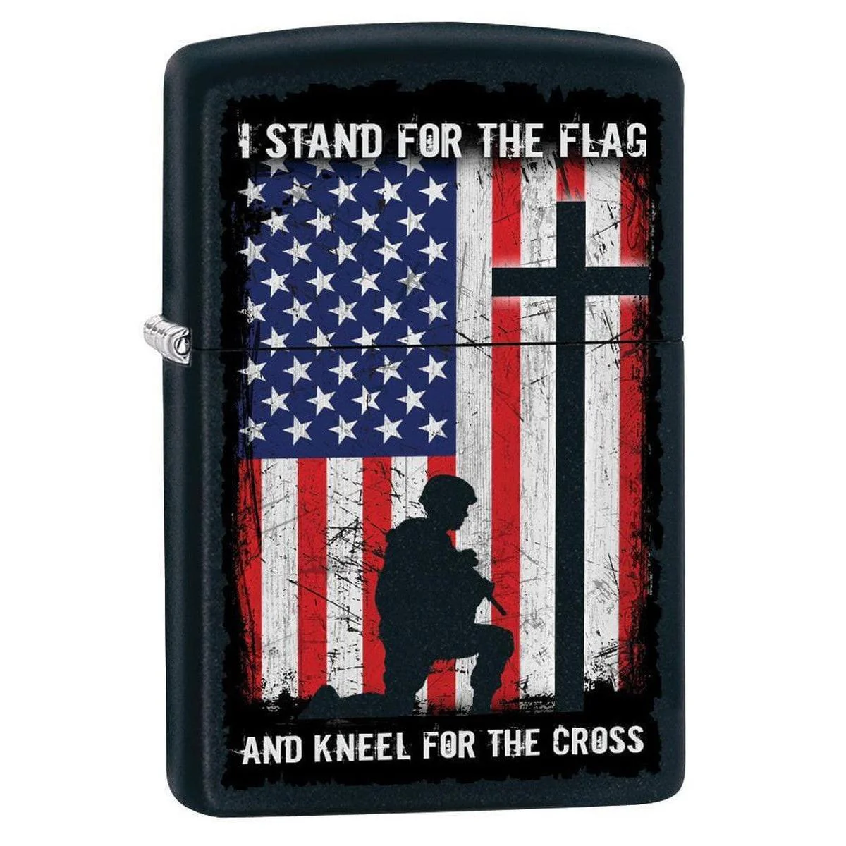 Zippo Lighter: I Stand For the Flag and Kneel For the Cross - Black Matte 79815