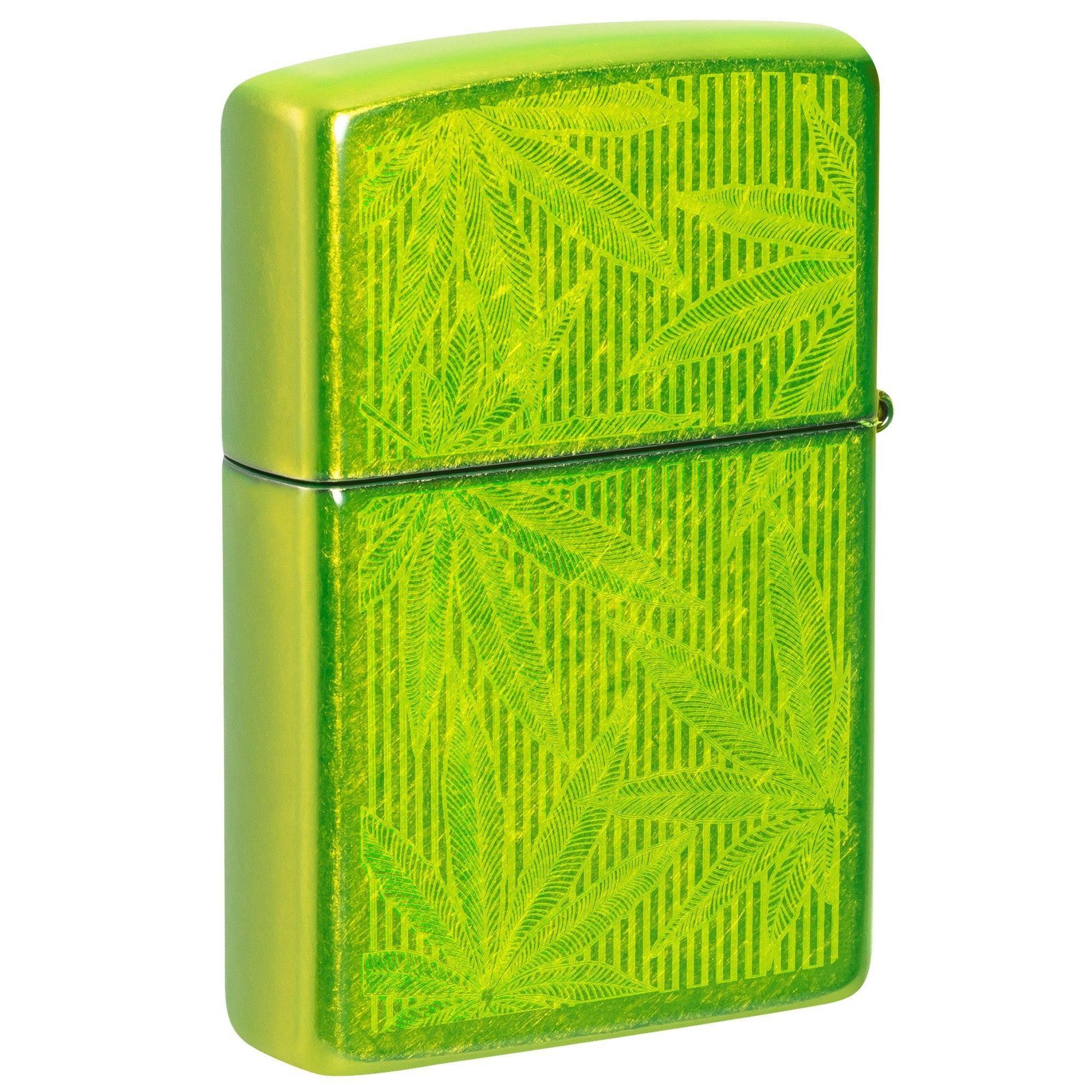 Zippo Lighter: Iced Weed Leaf Design - Lurid 46269 - Image 2