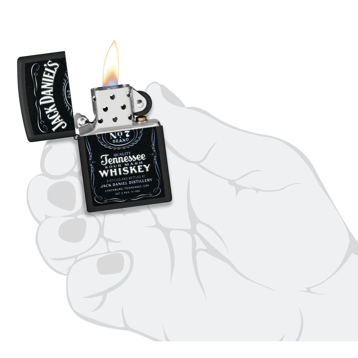 Zippo Lighter: Jack Daniels, Texture Logo - Black Matte 49281 - Image 6