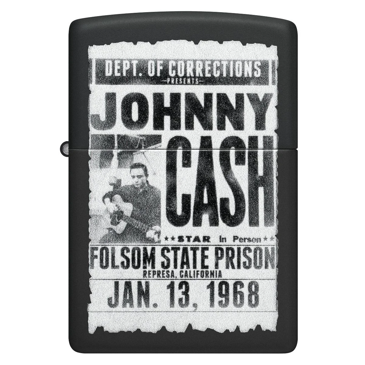 Zippo Lighter: Johnny Cash, Folsom State Prison - Black Matte 46490 - Image 2