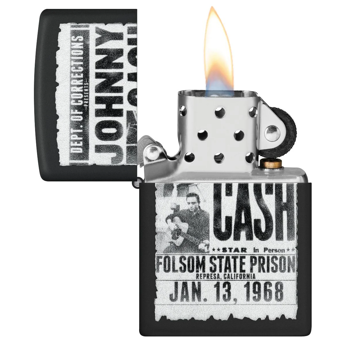 Zippo Lighter: Johnny Cash, Folsom State Prison - Black Matte 46490 - Image 3