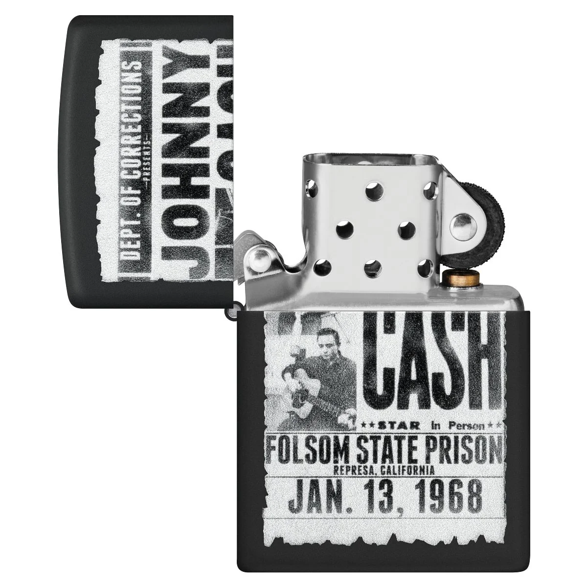 Zippo Lighter: Johnny Cash, Folsom State Prison - Black Matte 46490 - Image 4
