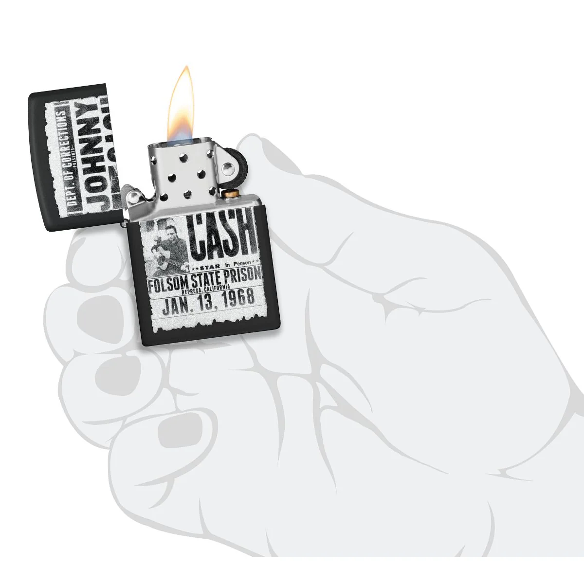 Zippo Lighter: Johnny Cash, Folsom State Prison - Black Matte 46490 - Image 5