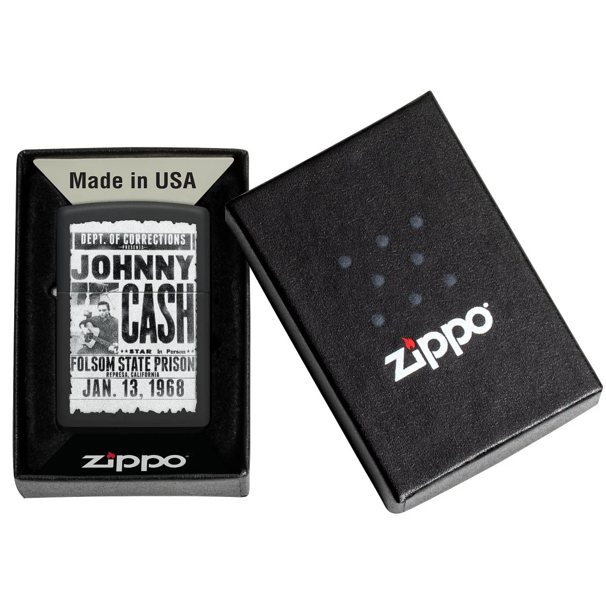 Zippo Lighter: Johnny Cash, Folsom State Prison - Black Matte 46490 - Image 6