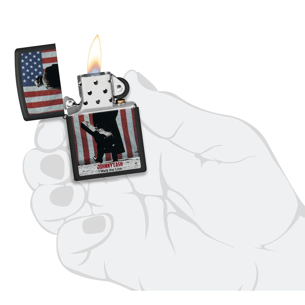 Zippo Lighter: Johnny Cash, I Walk the Line - Black Matte 46166 - Image 5