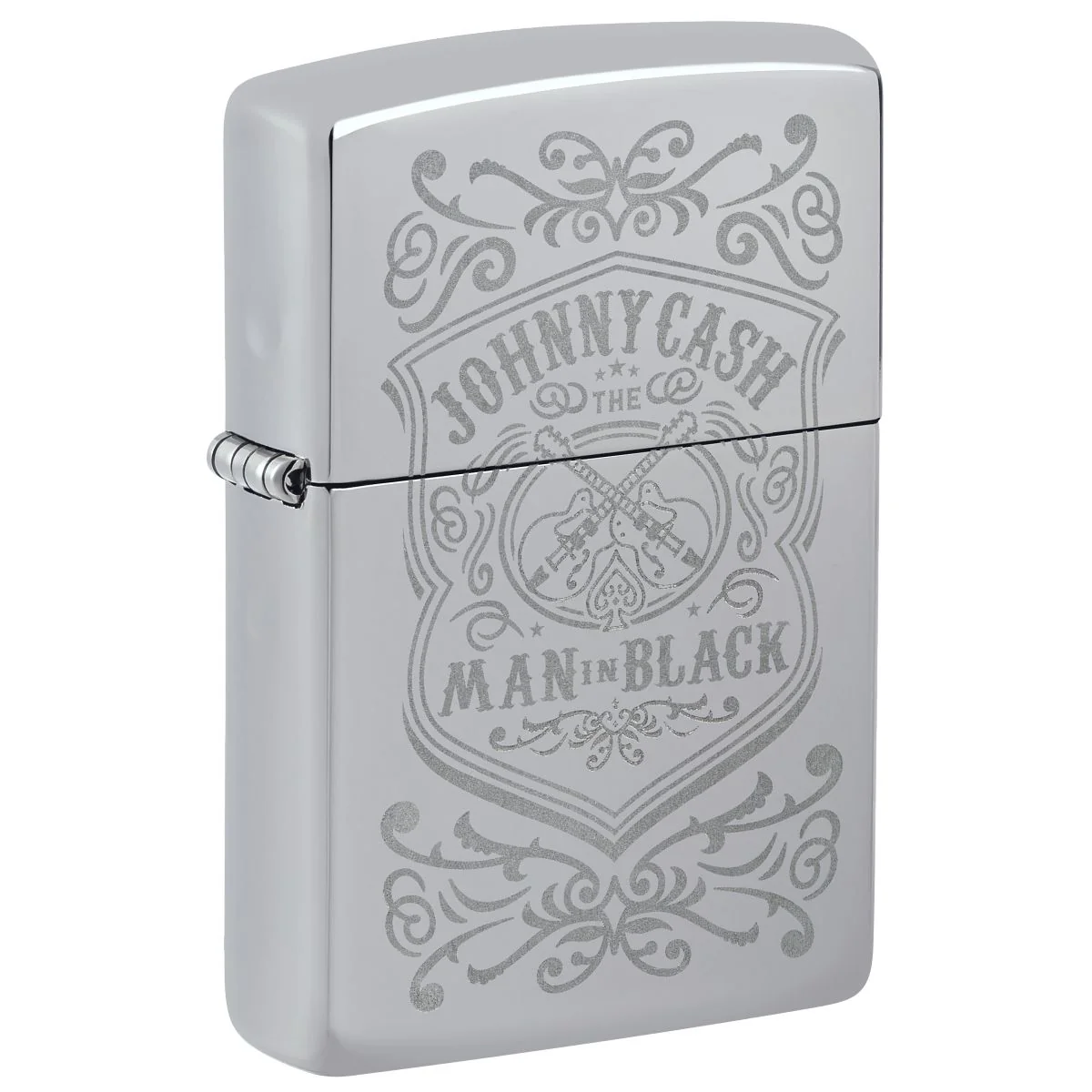 Zippo Lighter: Johnny Cash, The Man in Black, Engraved - High Polish Chrome 48991