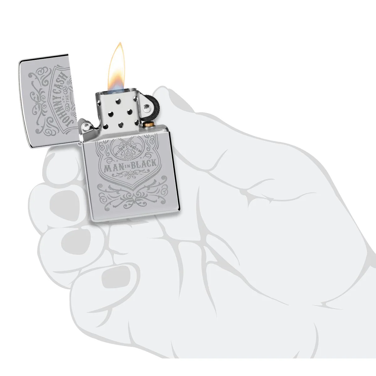 Zippo Lighter: Johnny Cash, The Man in Black, Engraved - High Polish Chrome 48991 - Image 5