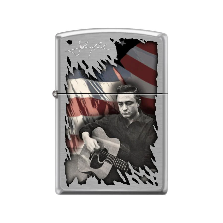 Zippo Lighter: Johnny Cash with Guitar - Brushed Chrome 46981