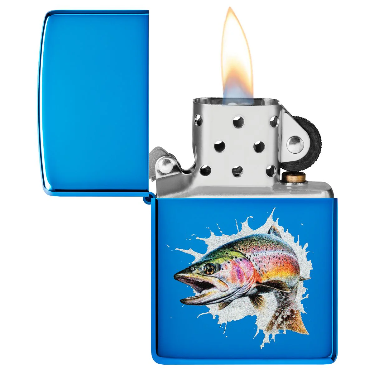 Zippo Lighter: Jumping Rainbow Trout - High Polish Blue 46651 - Image 3