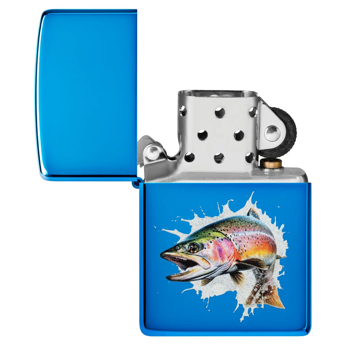 Zippo Lighter: Jumping Rainbow Trout - High Polish Blue 46651 - Image 4