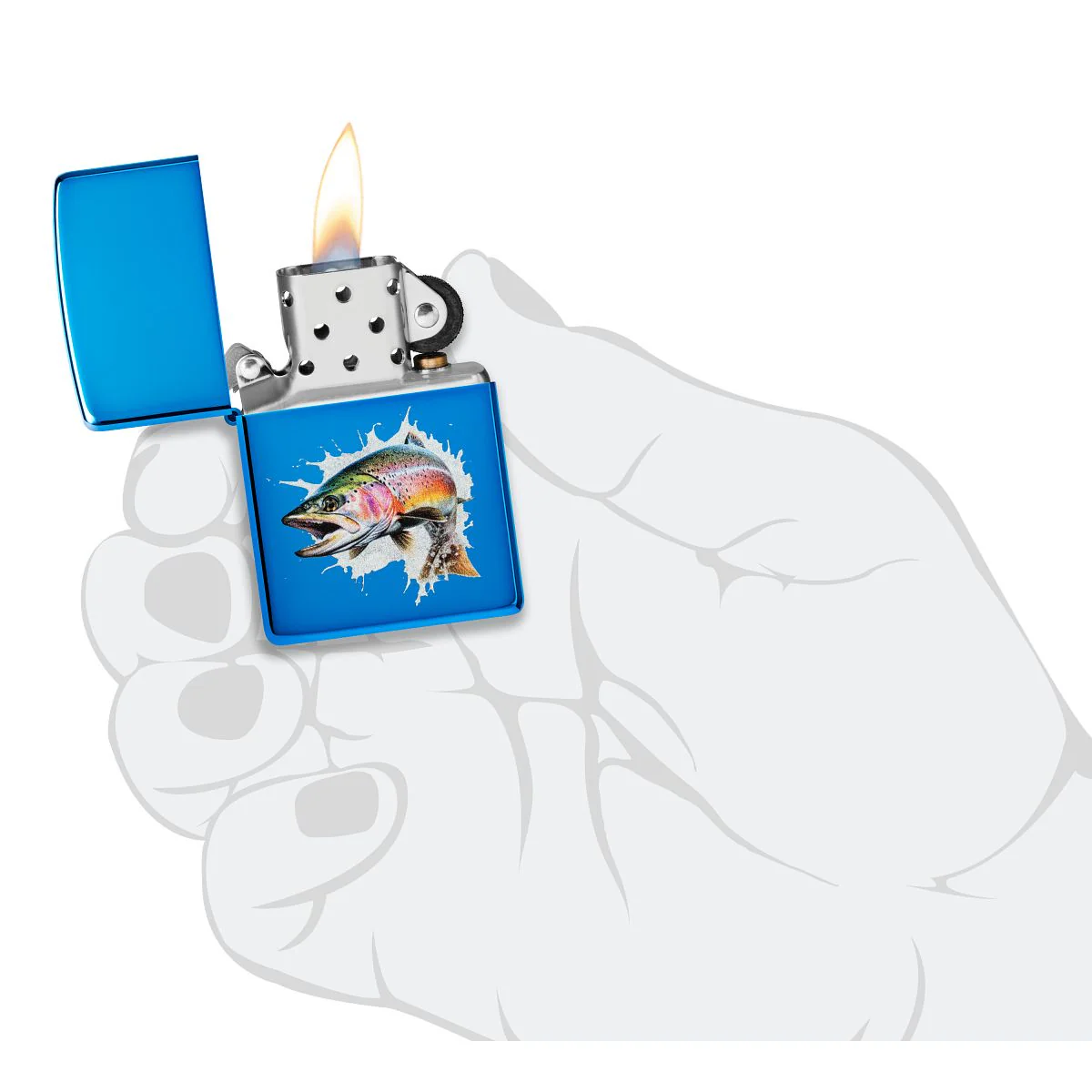 Zippo Lighter: Jumping Rainbow Trout - High Polish Blue 46651 - Image 5
