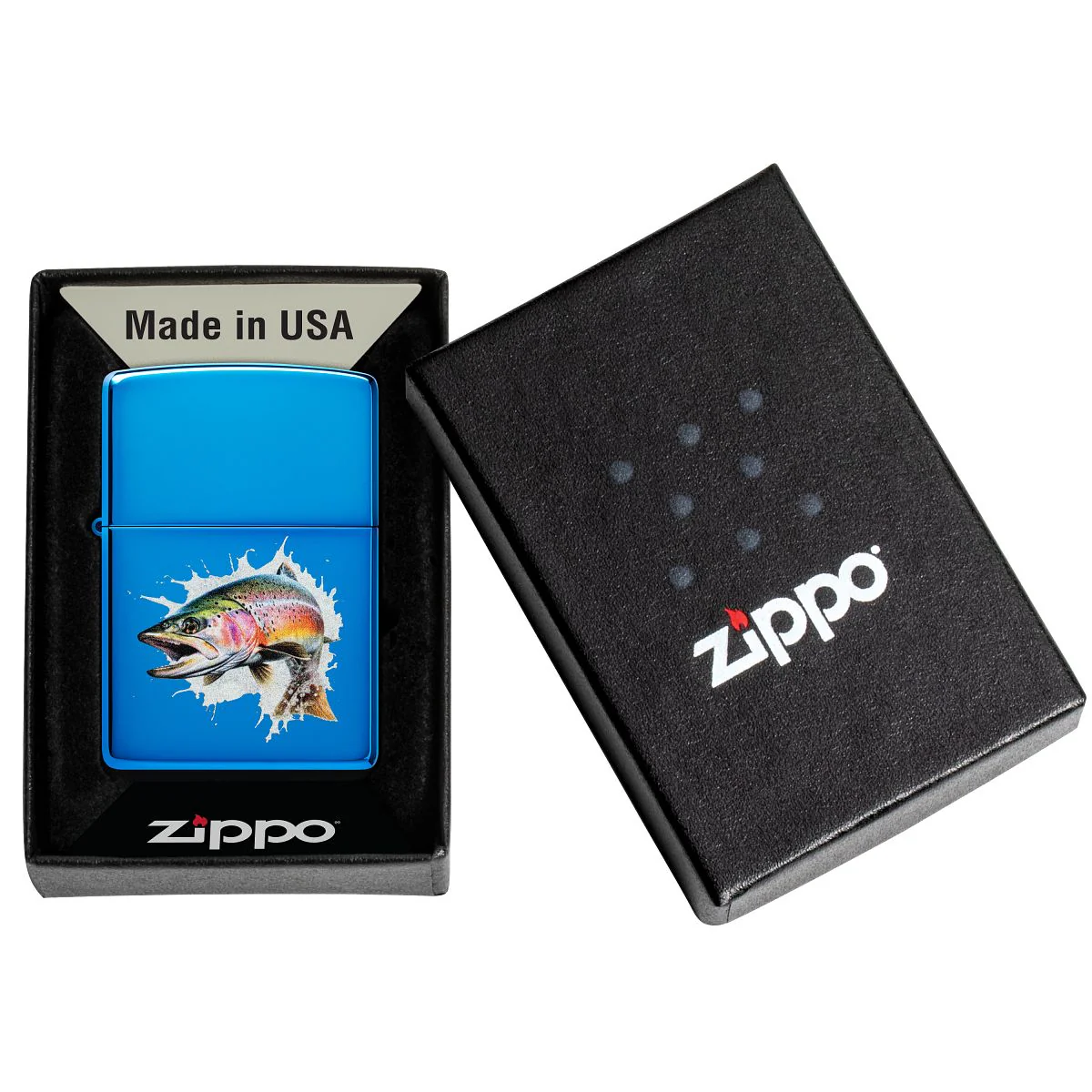 Zippo Lighter: Jumping Rainbow Trout - High Polish Blue 46651 - Image 6