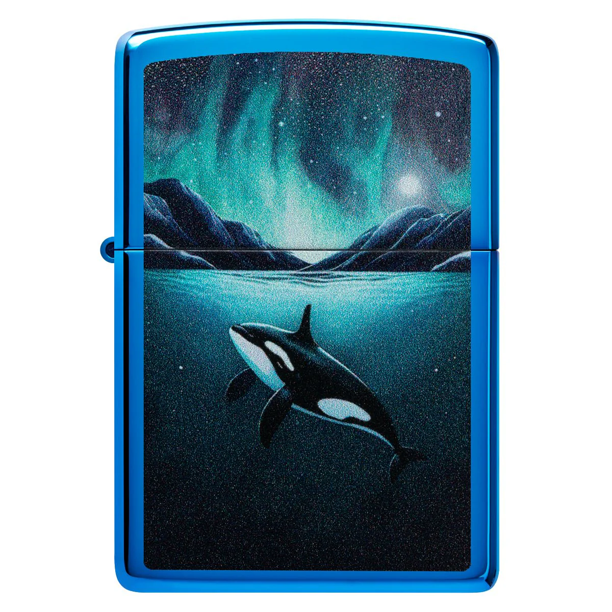 Zippo Lighter: Killer Whale Design - High Polish Blue 48984 - Image 2