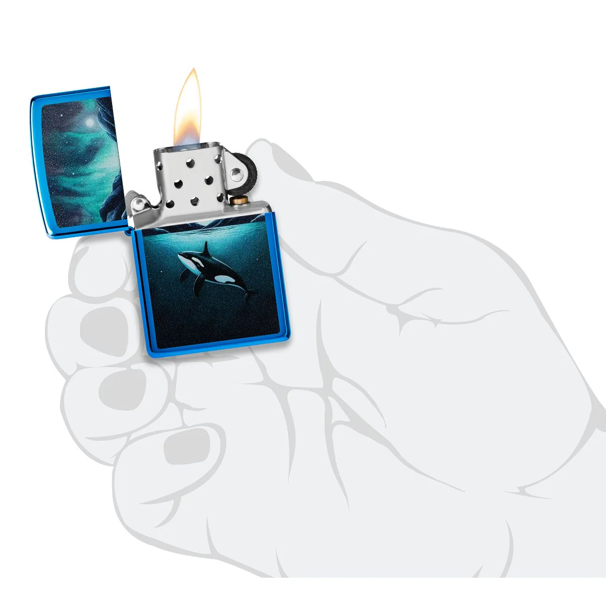 Zippo Lighter: Killer Whale Design - High Polish Blue 48984 - Image 5