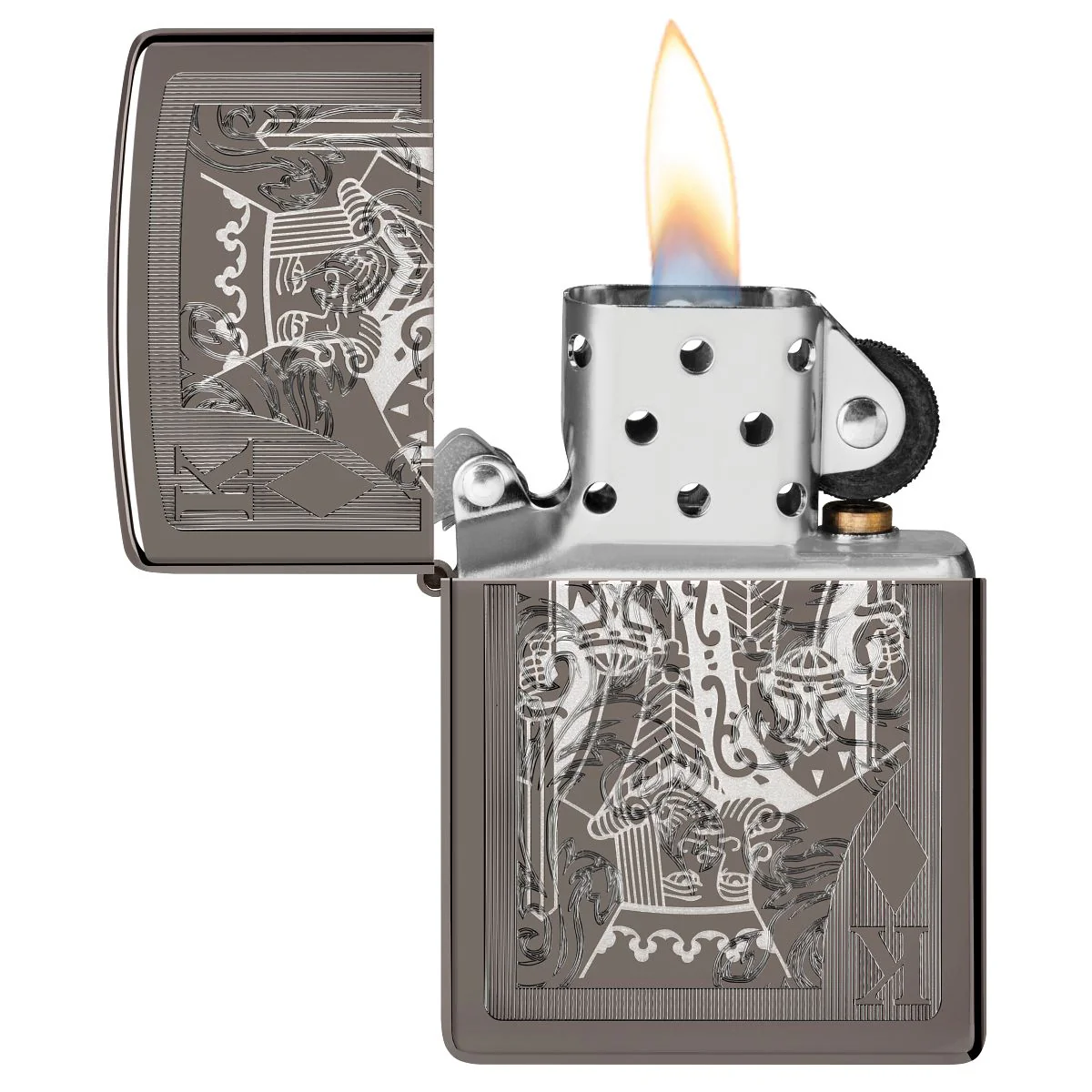 Zippo Lighter: King of Diamonds with Engraved Pattern - Black Ice 46908 - Image 3