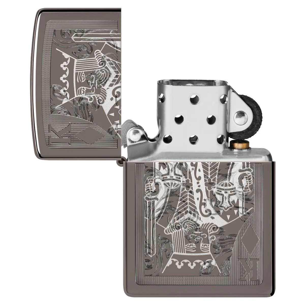 Zippo Lighter: King of Diamonds with Engraved Pattern - Black Ice 46908 - Image 4