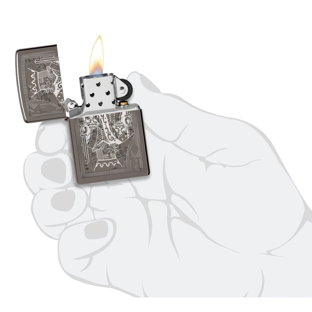 Zippo Lighter: King of Diamonds with Engraved Pattern - Black Ice 46908 - Image 5