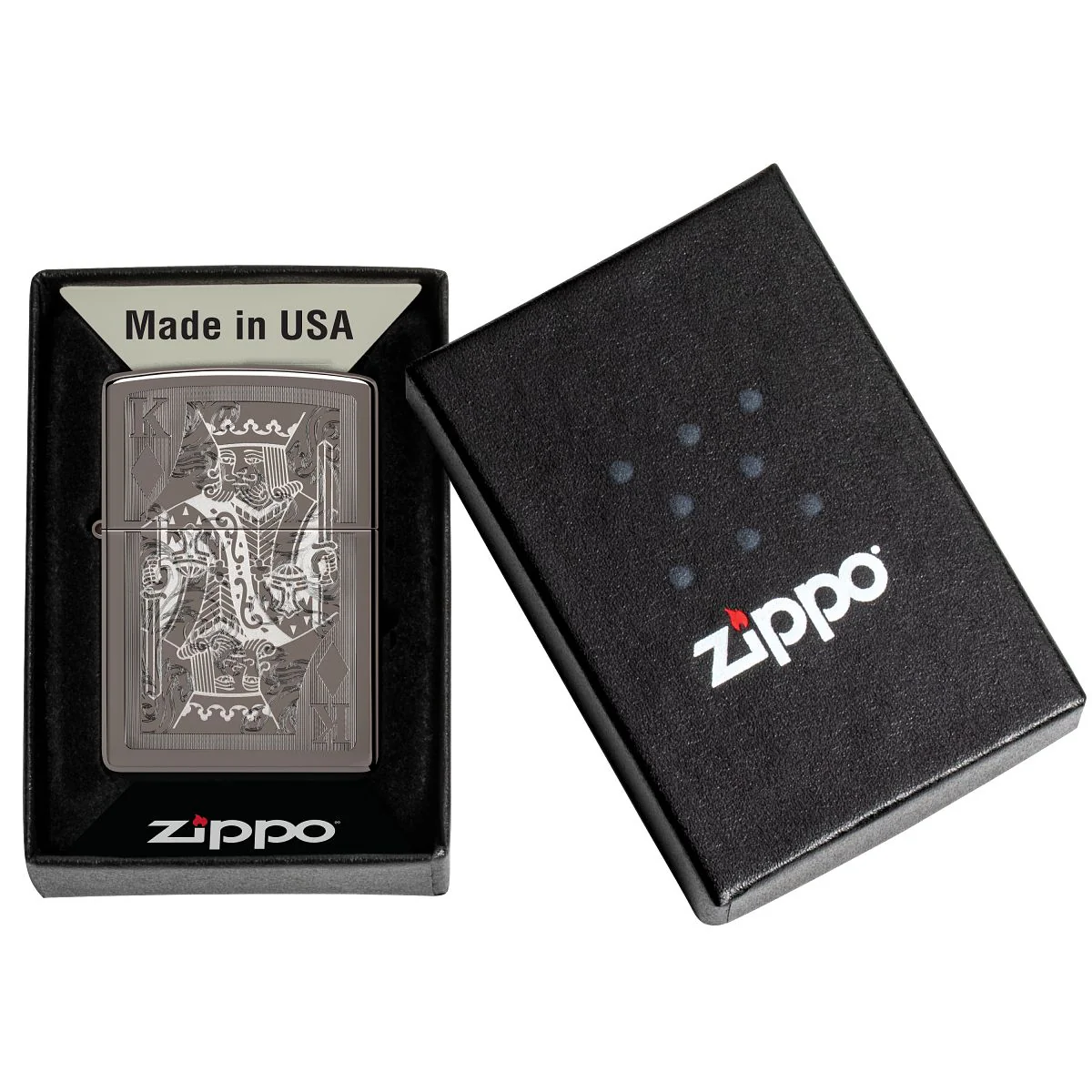 Zippo Lighter: King of Diamonds with Engraved Pattern - Black Ice 46908 - Image 6