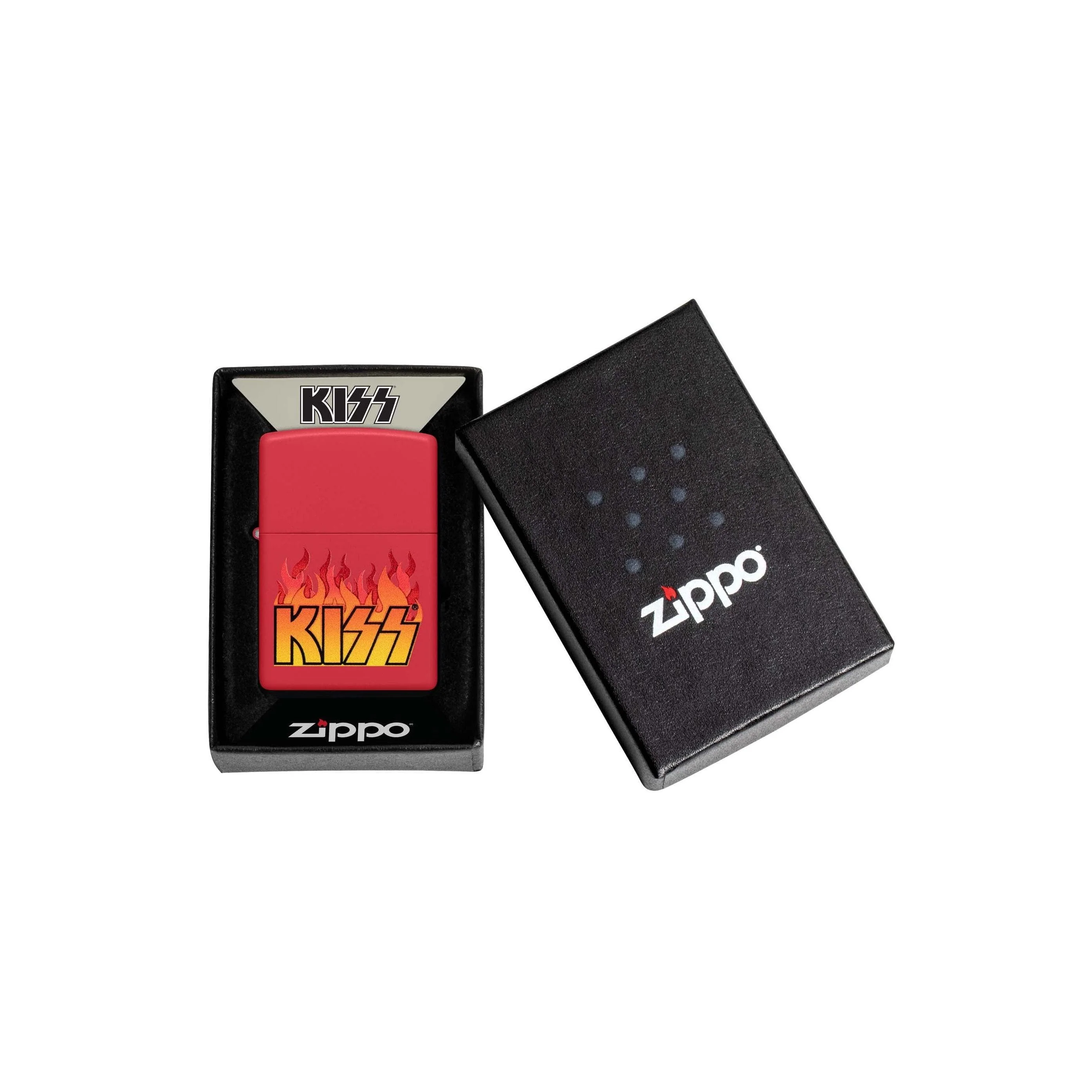 Zippo Lighter: KISS Logo with Flames - Red Matte 48642 - Image 2