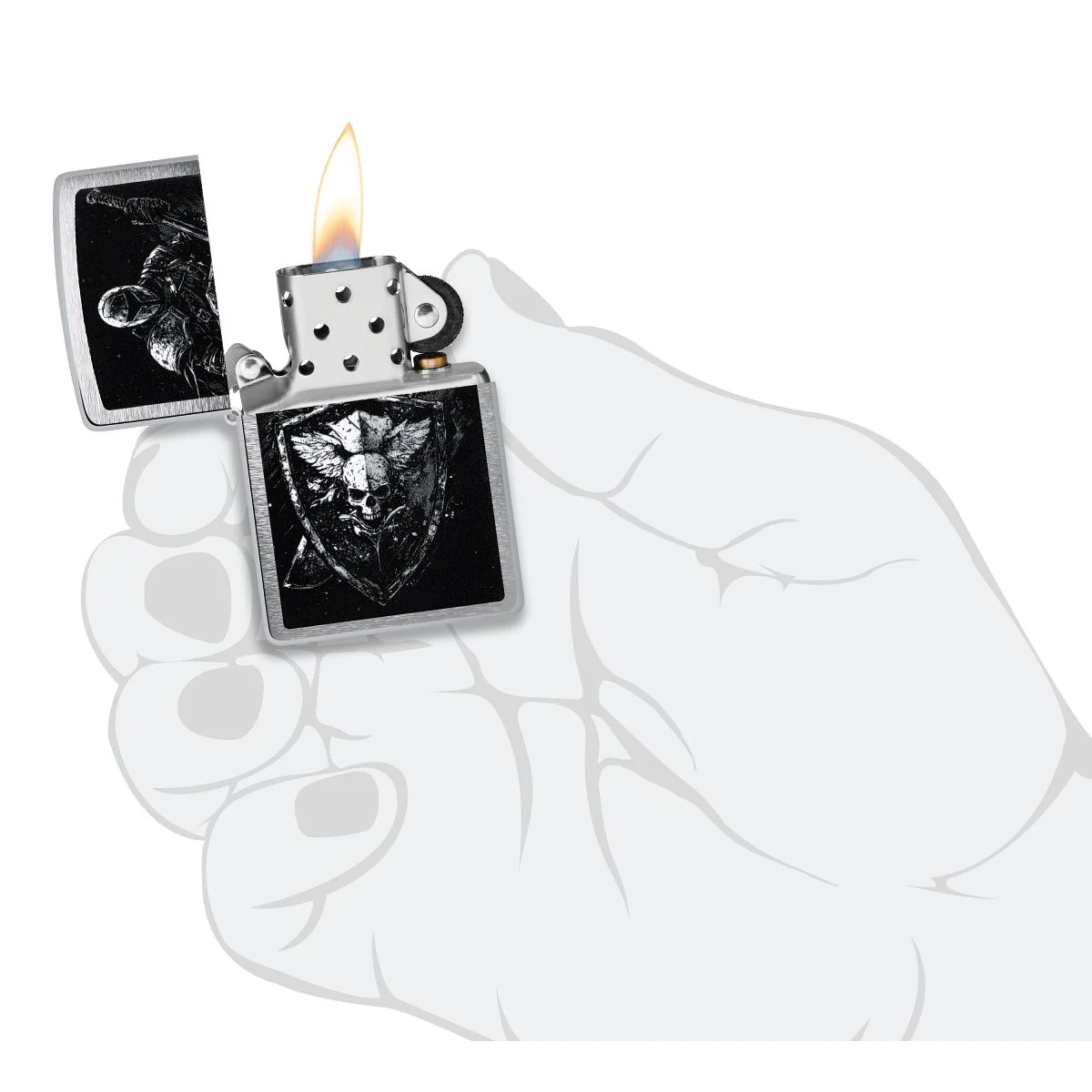 Zippo Lighter: Knight with Shield - Brushed Chrome 46901 - Image 5
