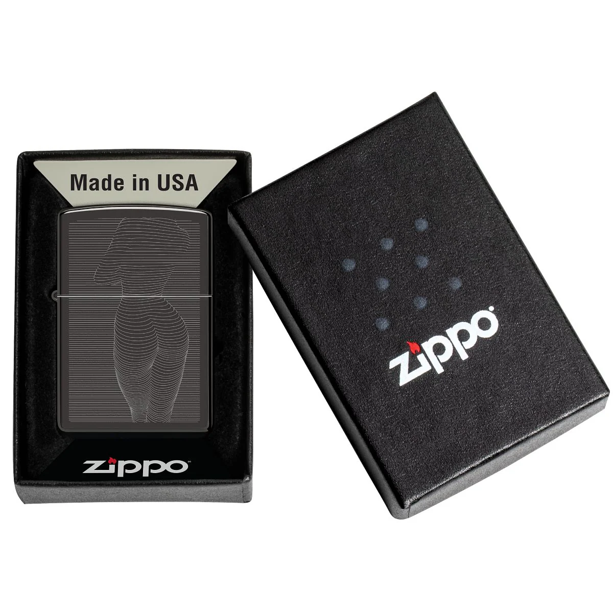 Zippo Lighter: Lady with Horizontal Lines - High Polish Black 46645 - Image 6