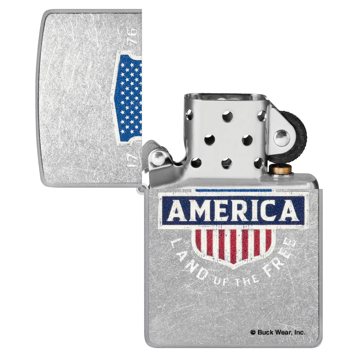 Zippo Lighter: Land of the Free by Buck Wear - Street Chrome 48938 - Image 4