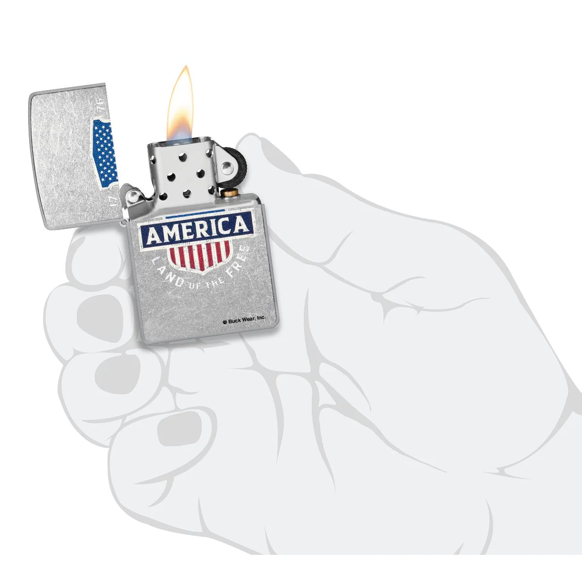 Zippo Lighter: Land of the Free by Buck Wear - Street Chrome 48938 - Image 5