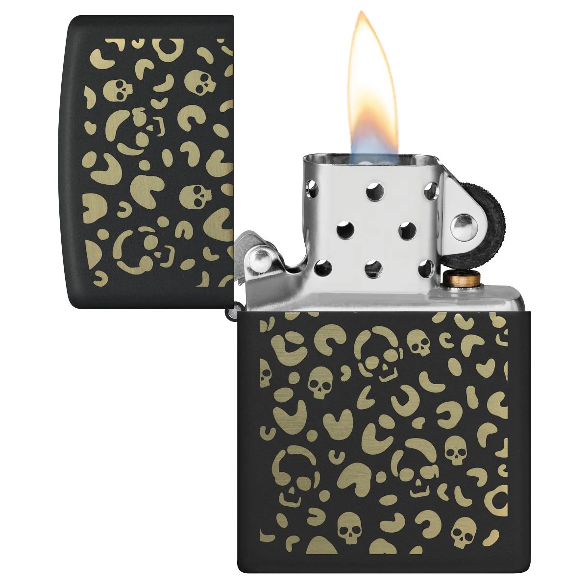 Zippo Lighter: Leopard Skulls, Engraved - Black Matte 47001 - Image 3