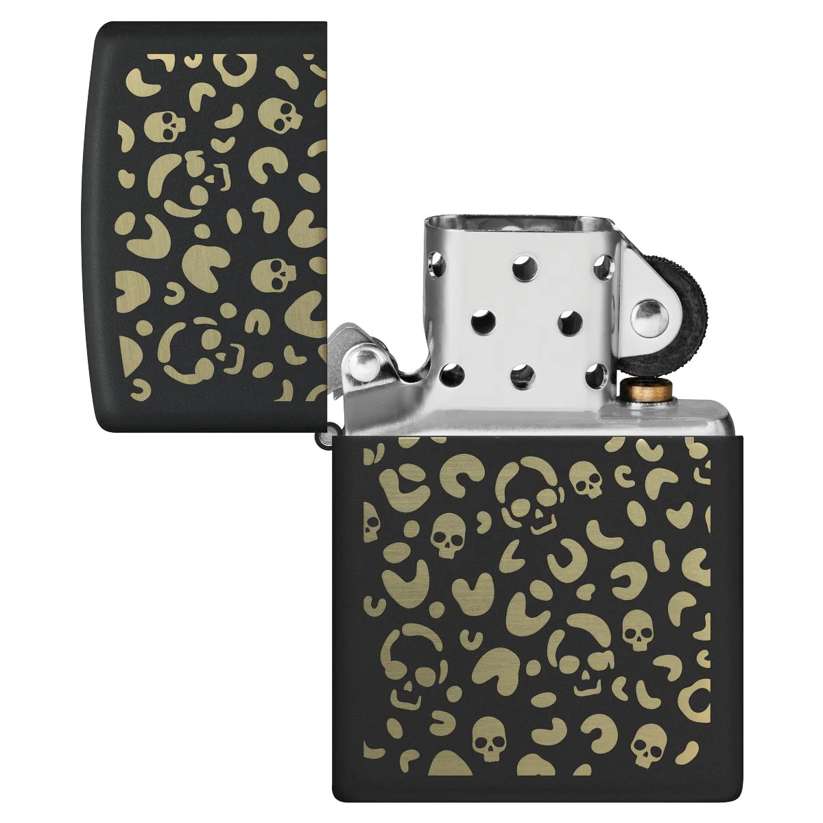 Zippo Lighter: Leopard Skulls, Engraved - Black Matte 47001 - Image 4