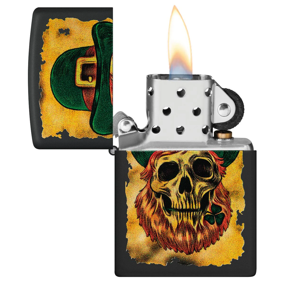 Zippo Lighter: Leprechaun Skull - Black Matte 46244 - Image 3