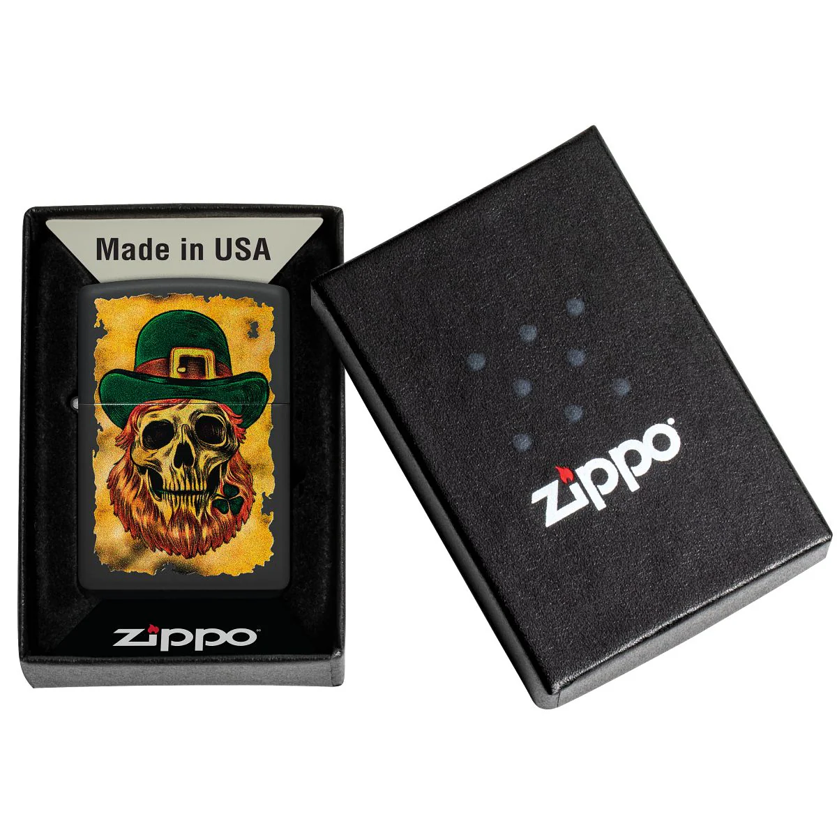 Zippo Lighter: Leprechaun Skull - Black Matte 46244 - Image 6