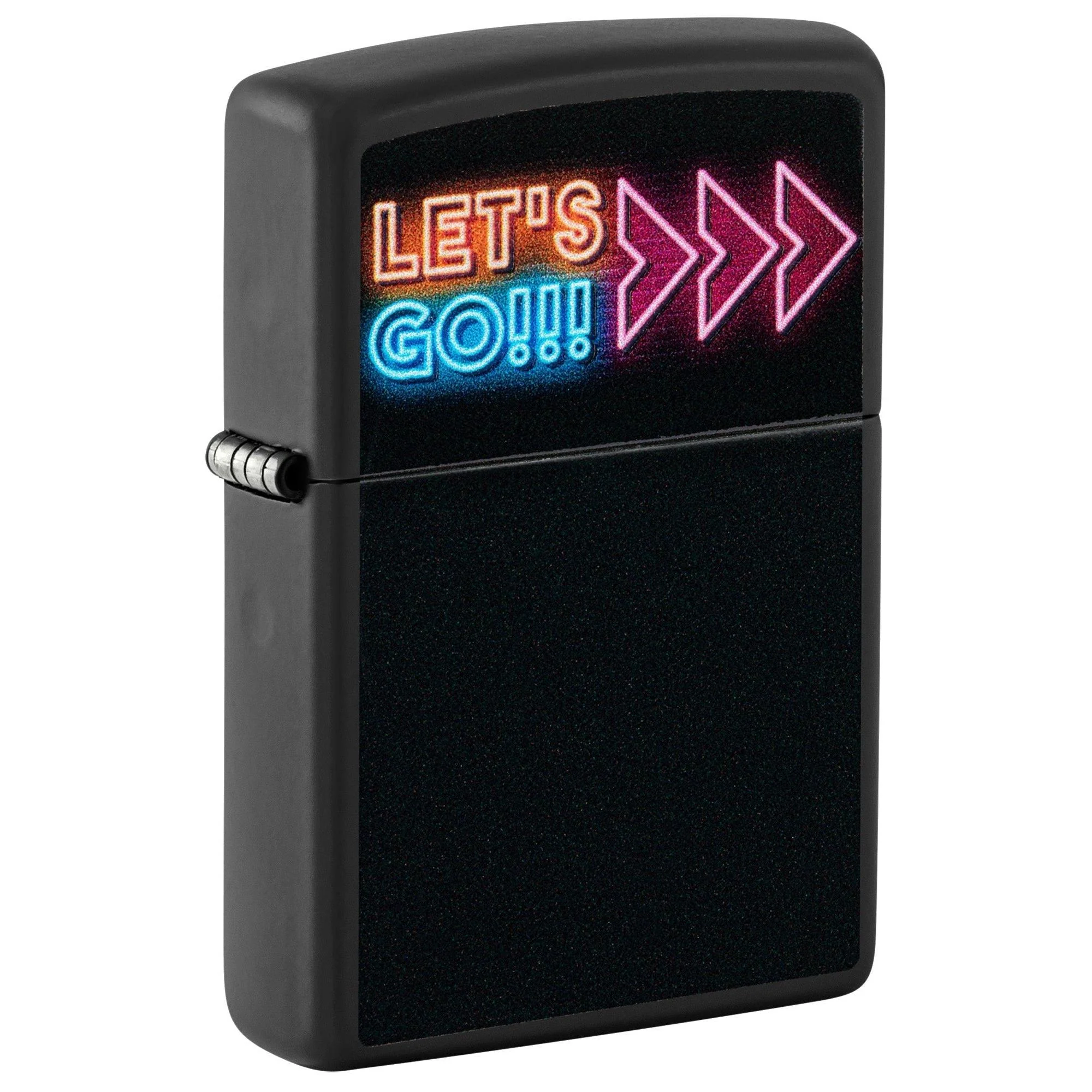 Zippo Lighter: Let's Go, Neon Sign with Blacklight - Black Matte 46084