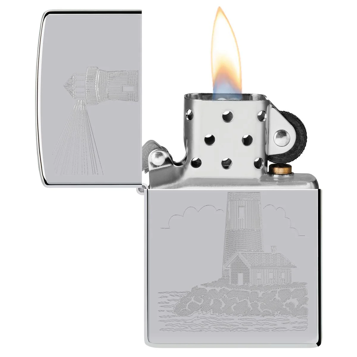 Zippo Lighter: Lighthouse Design, Engraved - High Polish Chrome 46725 - Image 3