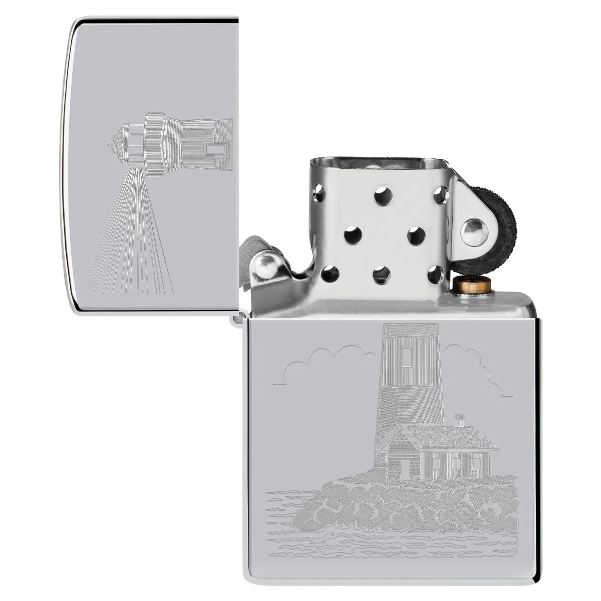 Zippo Lighter: Lighthouse Design, Engraved - High Polish Chrome 46725 - Image 4
