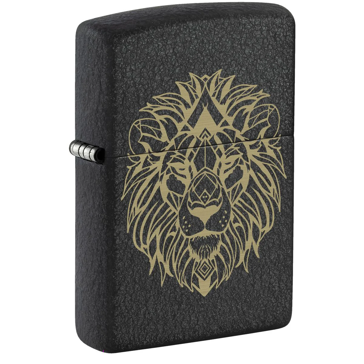 Zippo Lighter: Lion Design, Engraved - Black Crackle 46865