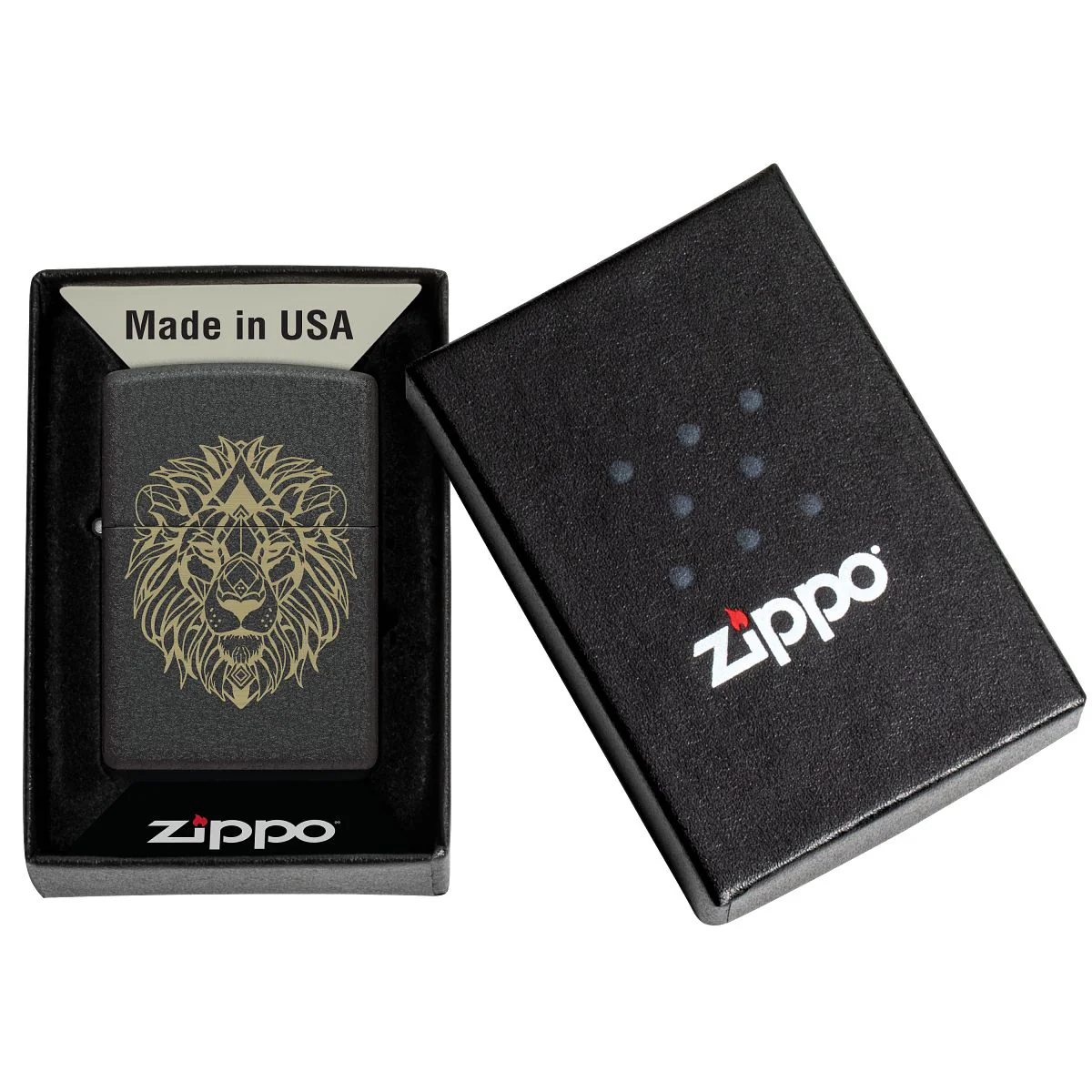 Zippo Lighter: Lion Design, Engraved - Black Crackle 46865 - Image 6