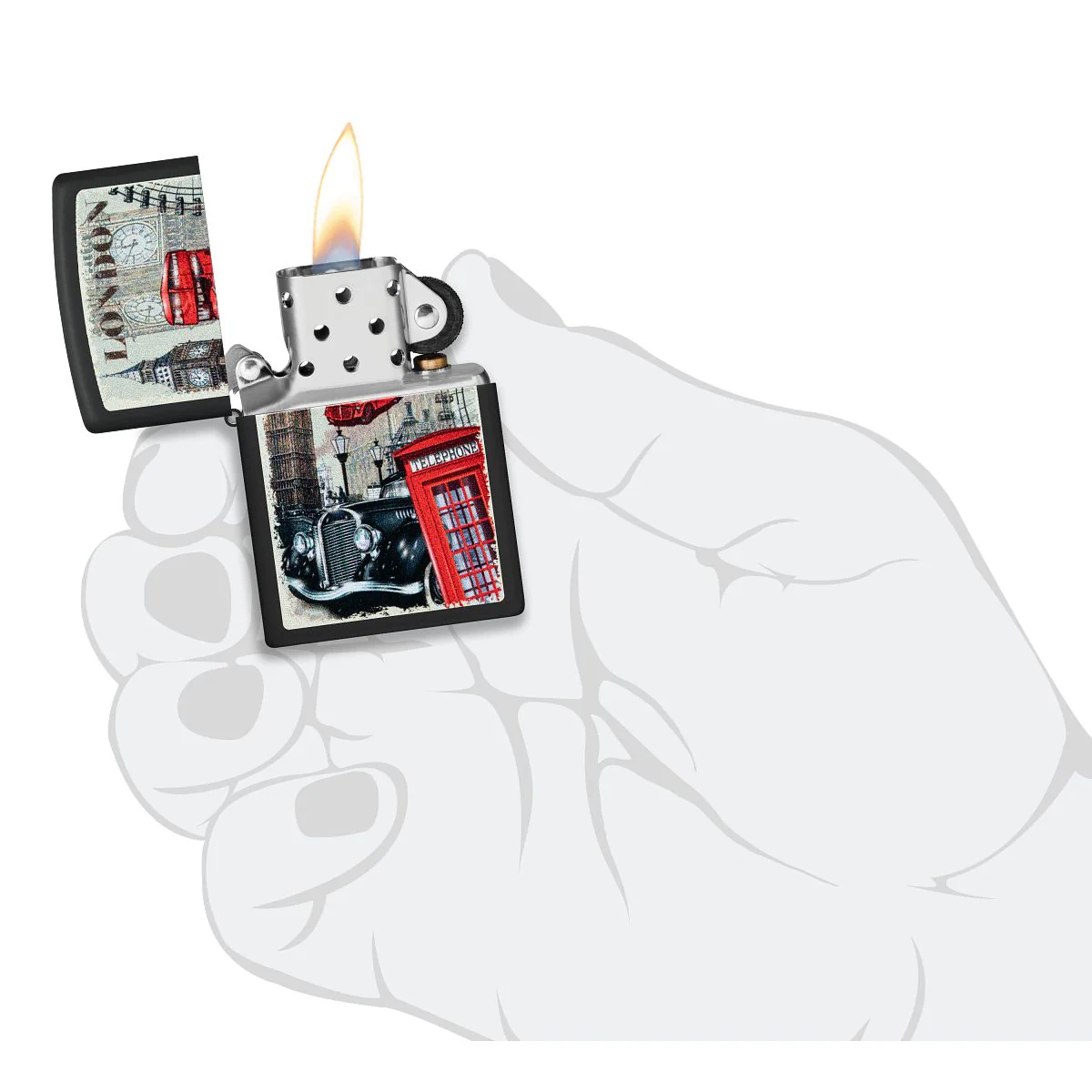 Zippo Lighter: London, England Design - Black Matte 46078 - Image 5