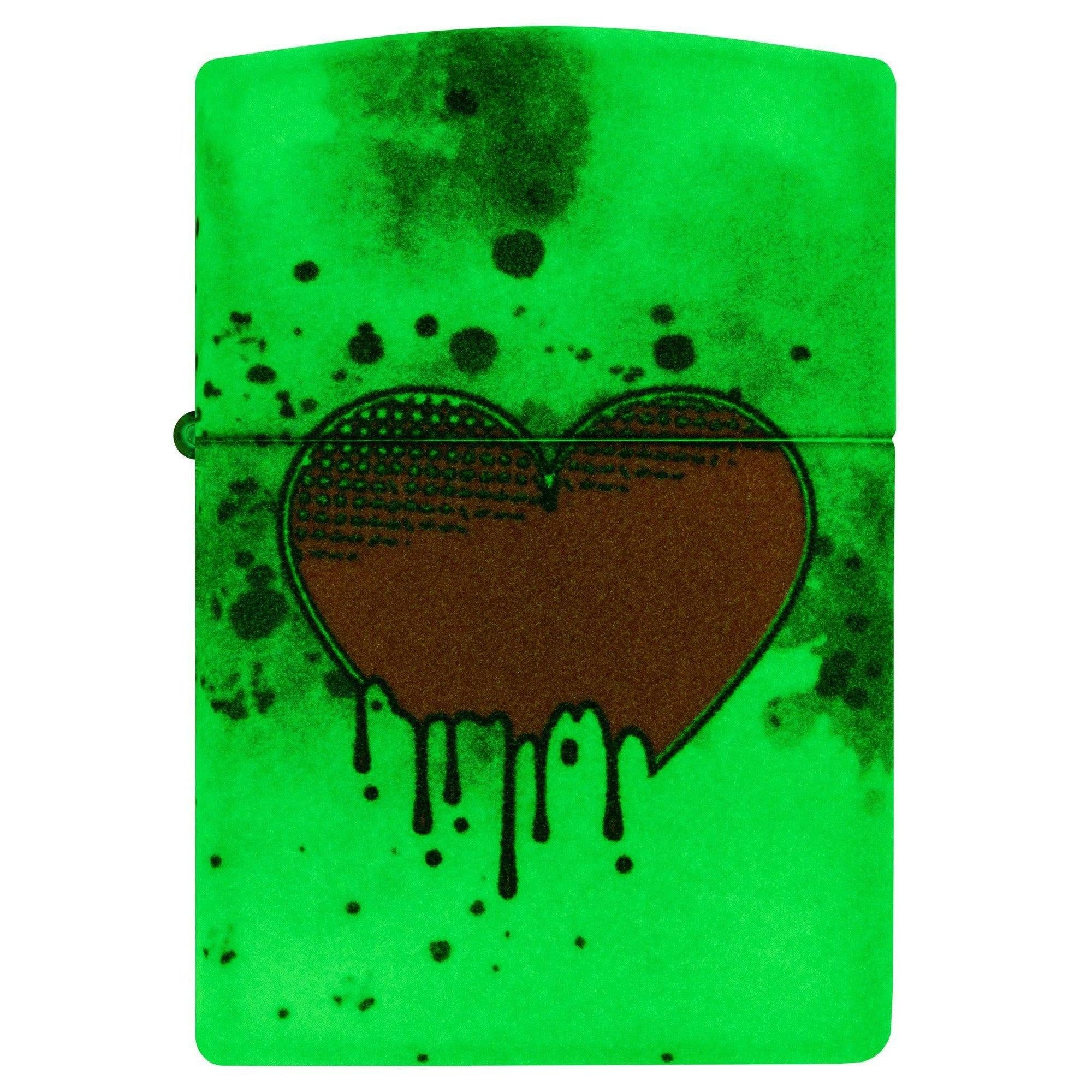 Zippo Lighter: Love Drip Design, 540 Color - Glow-in-the-Dark Green 46258 - Image 5