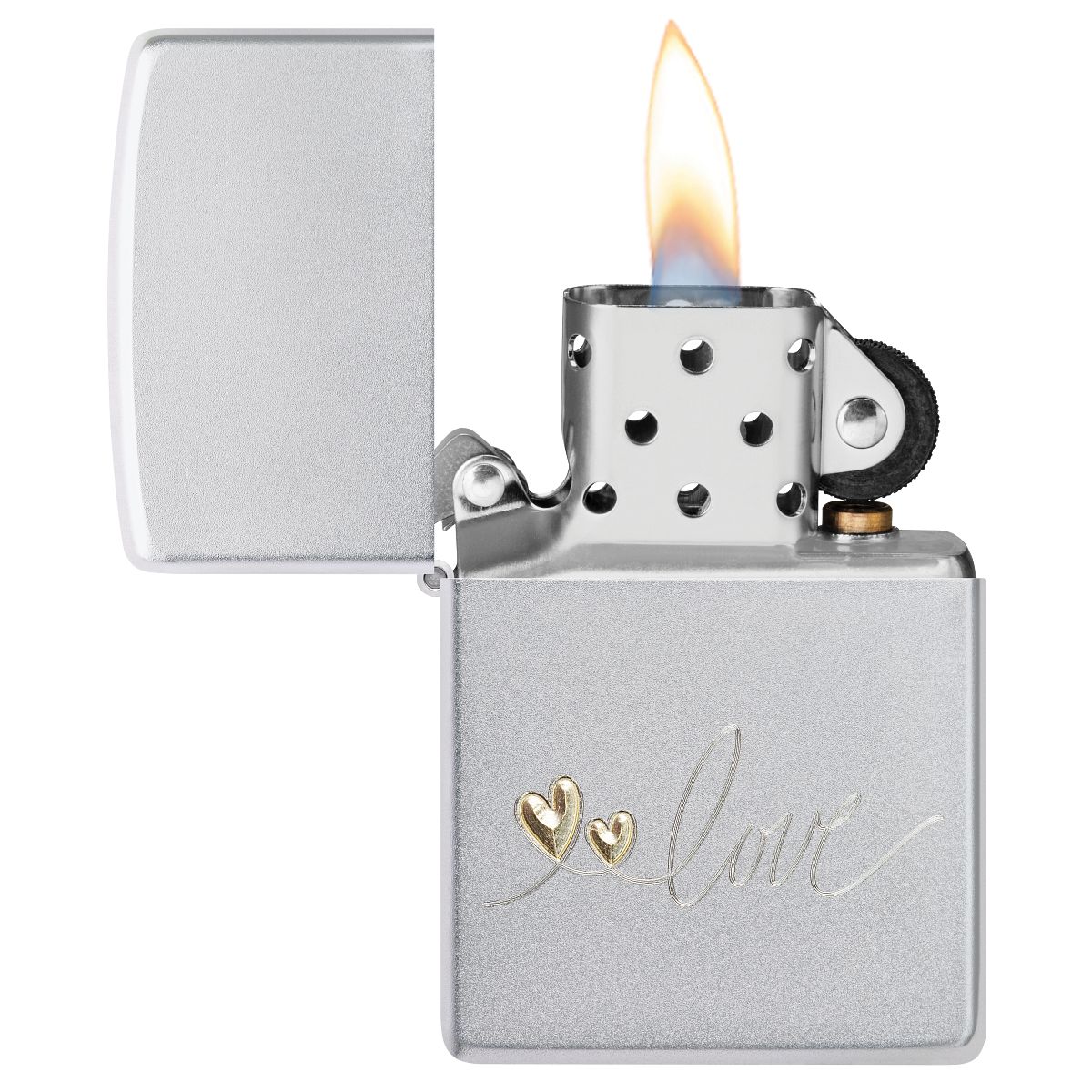 Zippo Lighter: Love with Hearts, Engraved - Satin Chrome 48725 - Image 3