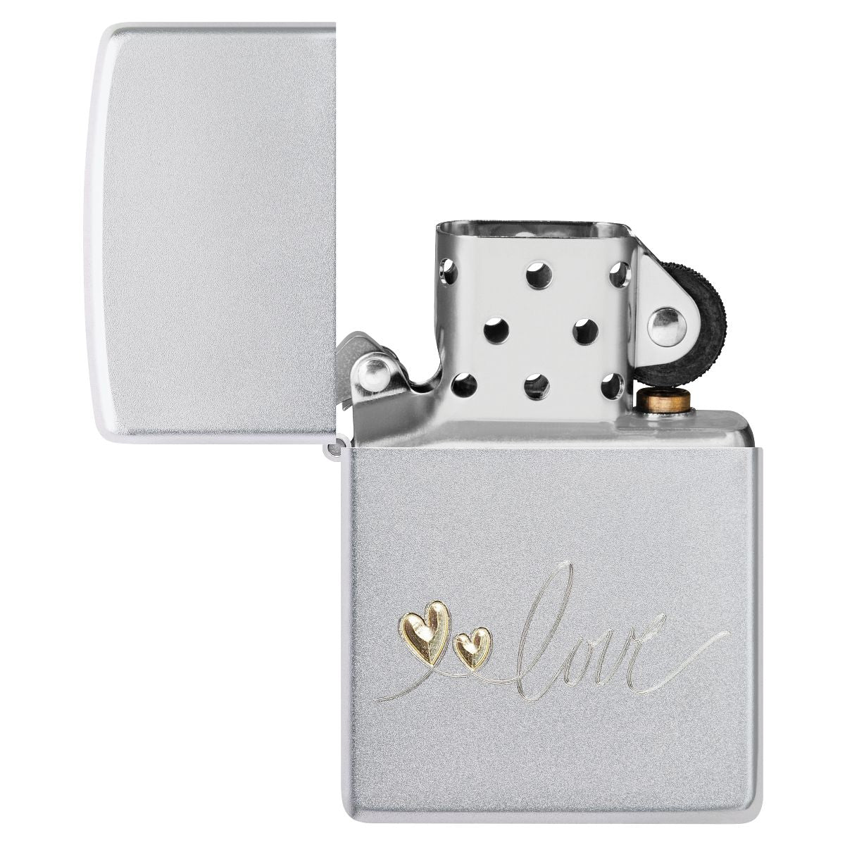 Zippo Lighter: Love with Hearts, Engraved - Satin Chrome 48725 - Image 4