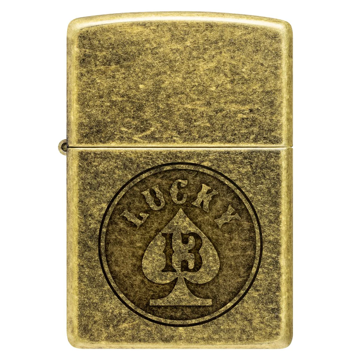 Zippo Lighter: Lucky 13 Design, Engraved - Antique Brass 47148 - Image 2