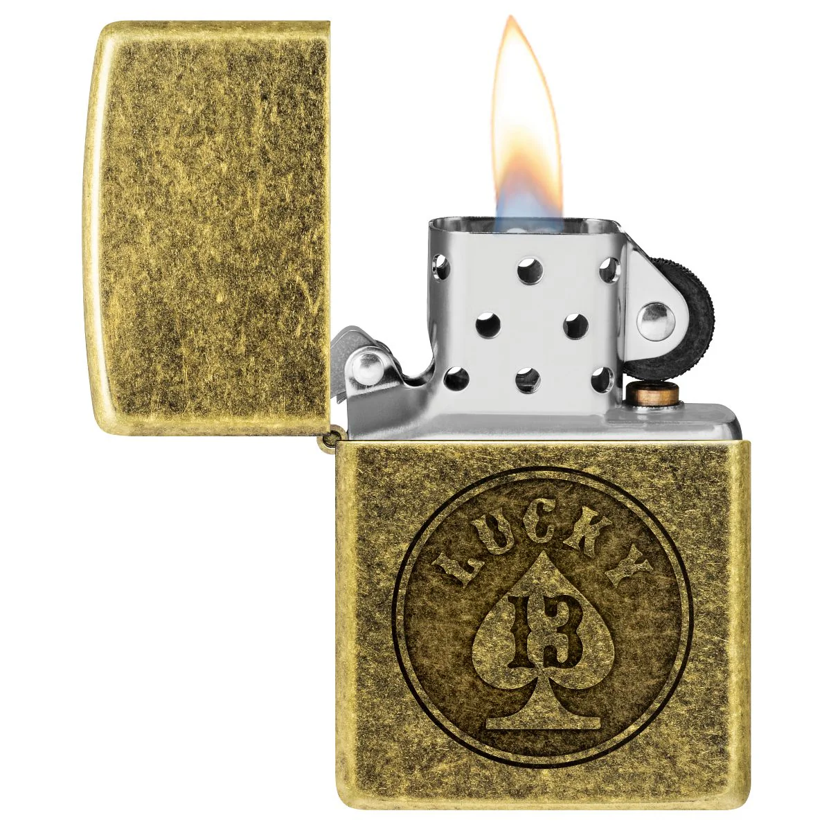 Zippo Lighter: Lucky 13 Design, Engraved - Antique Brass 47148 - Image 3
