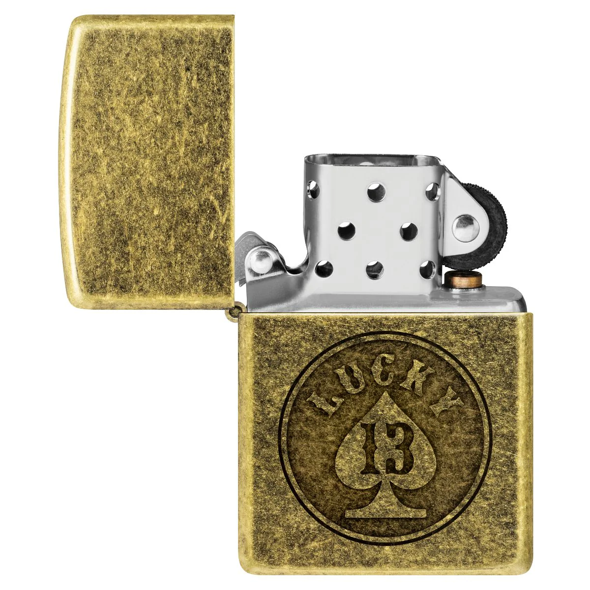 Zippo Lighter: Lucky 13 Design, Engraved - Antique Brass 47148 - Image 4