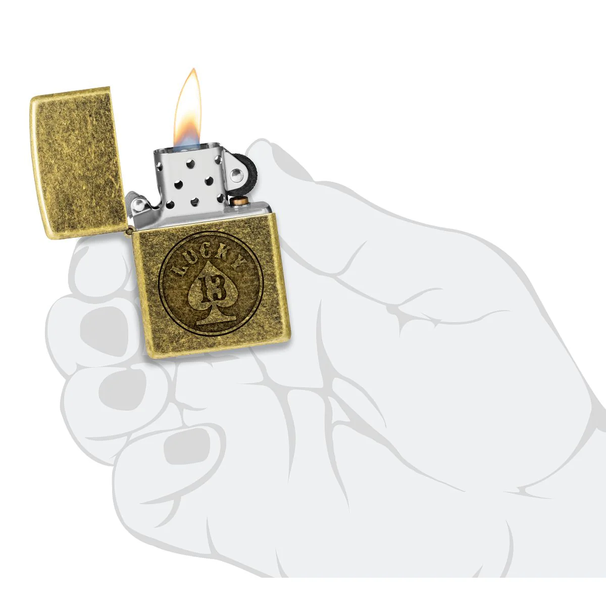 Zippo Lighter: Lucky 13 Design, Engraved - Antique Brass 47148 - Image 5