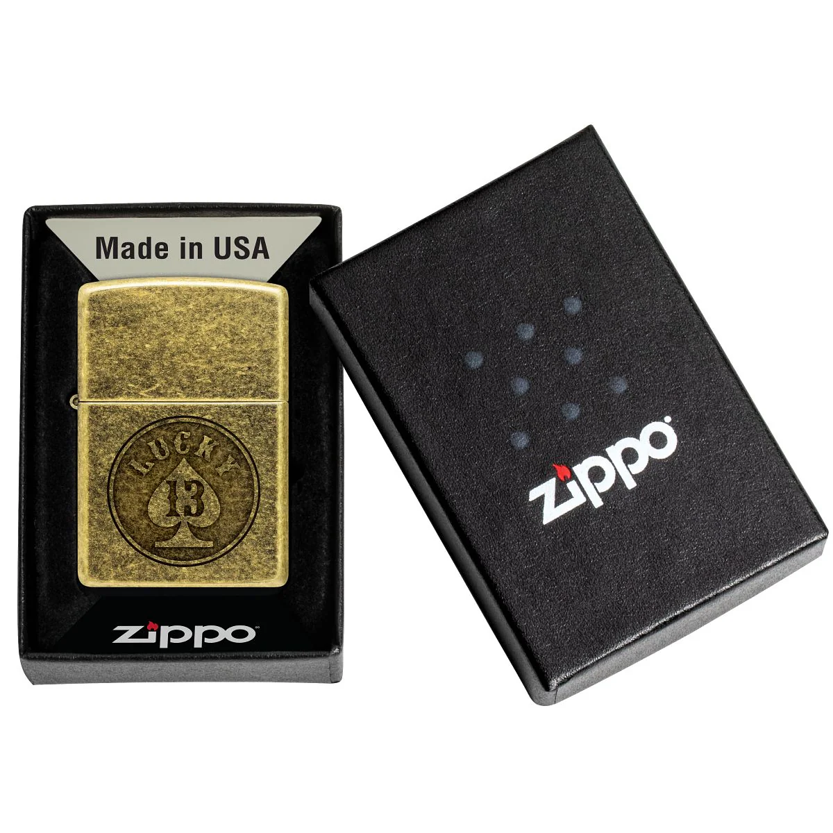 Zippo Lighter: Lucky 13 Design, Engraved - Antique Brass 47148 - Image 6
